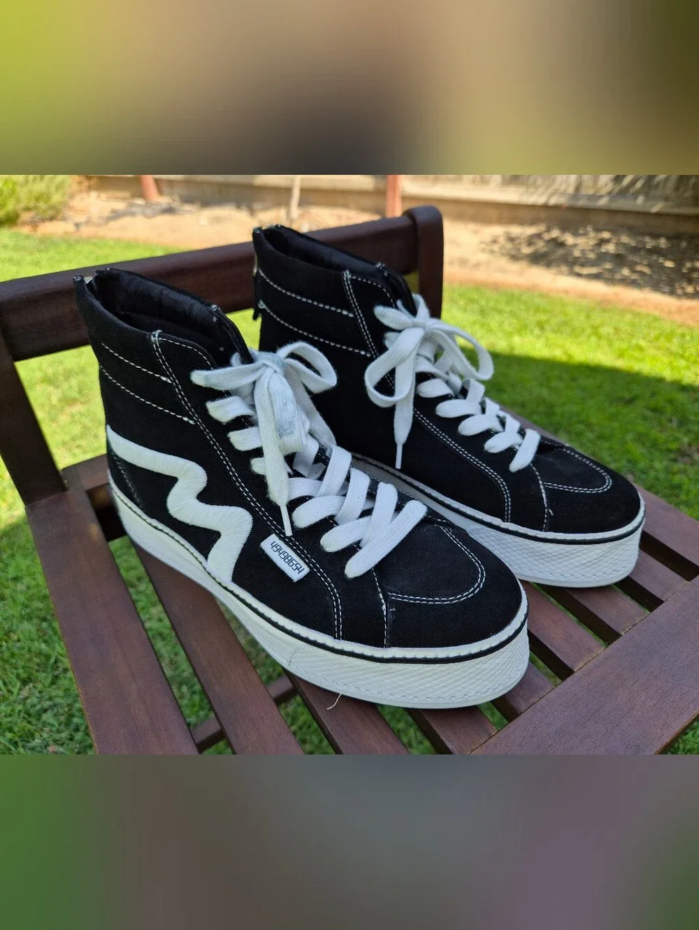 Steve Madden Wavery Black Suede High Top Wedge Platform Sneakers Women's Sz 9